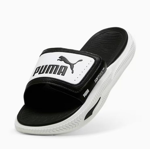 Puma slides black and white best sale