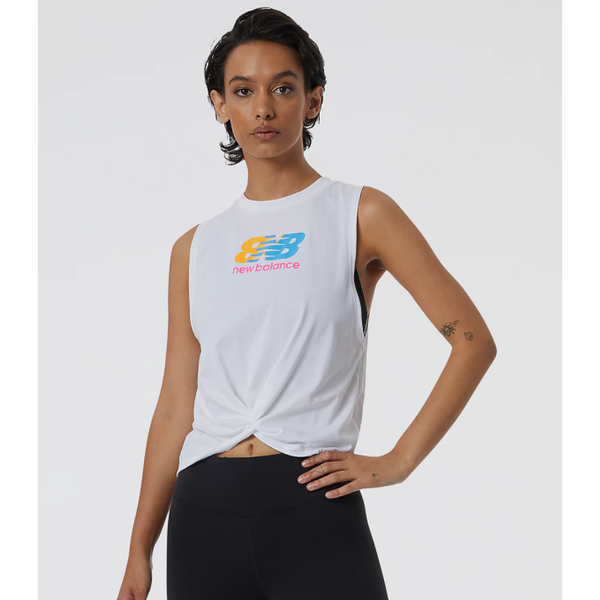 New Balance Relentless Graphic Tank. Womens. white