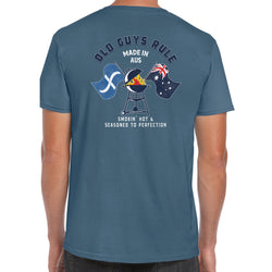 Old Guys Rule. Aussie BBQ. T-Shirt. heather indigo