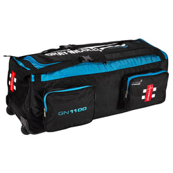 Gray Nicolls GN 1100 Wheel Bag.  Black/Cyan