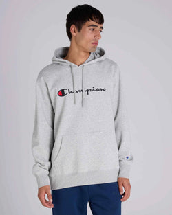 Champion Script Hoodie. Mens. oxford heather