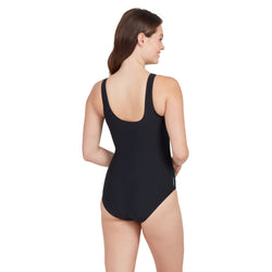 Zoggs MACMASTER SCOOPBACK ONE PIECE SWIMSUIT. black with grey/green - SPORTFIRST NAMBUCCA