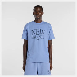 New Balance Reimagined Graphic T-Shirt. Mens. fairweather blue