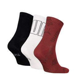 PUMA UNISEX MESH LOGO SHORT CREW SOCK 3P. red combo