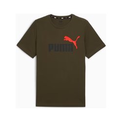 Puma Essentials+ 2 Colour Logo Tee. Mens. dark olive