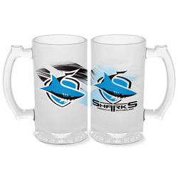 SHARKS NRL FROSTED STEIN GLASS 500ML