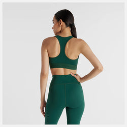 New Balance Sleek Medium Support Sports Bra. nightwatch green