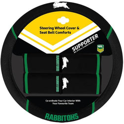 Rabbitohs NRL Steering Wheel Cover with Seat Belt Comforts. - SPORTFIRST NAMBUCCA